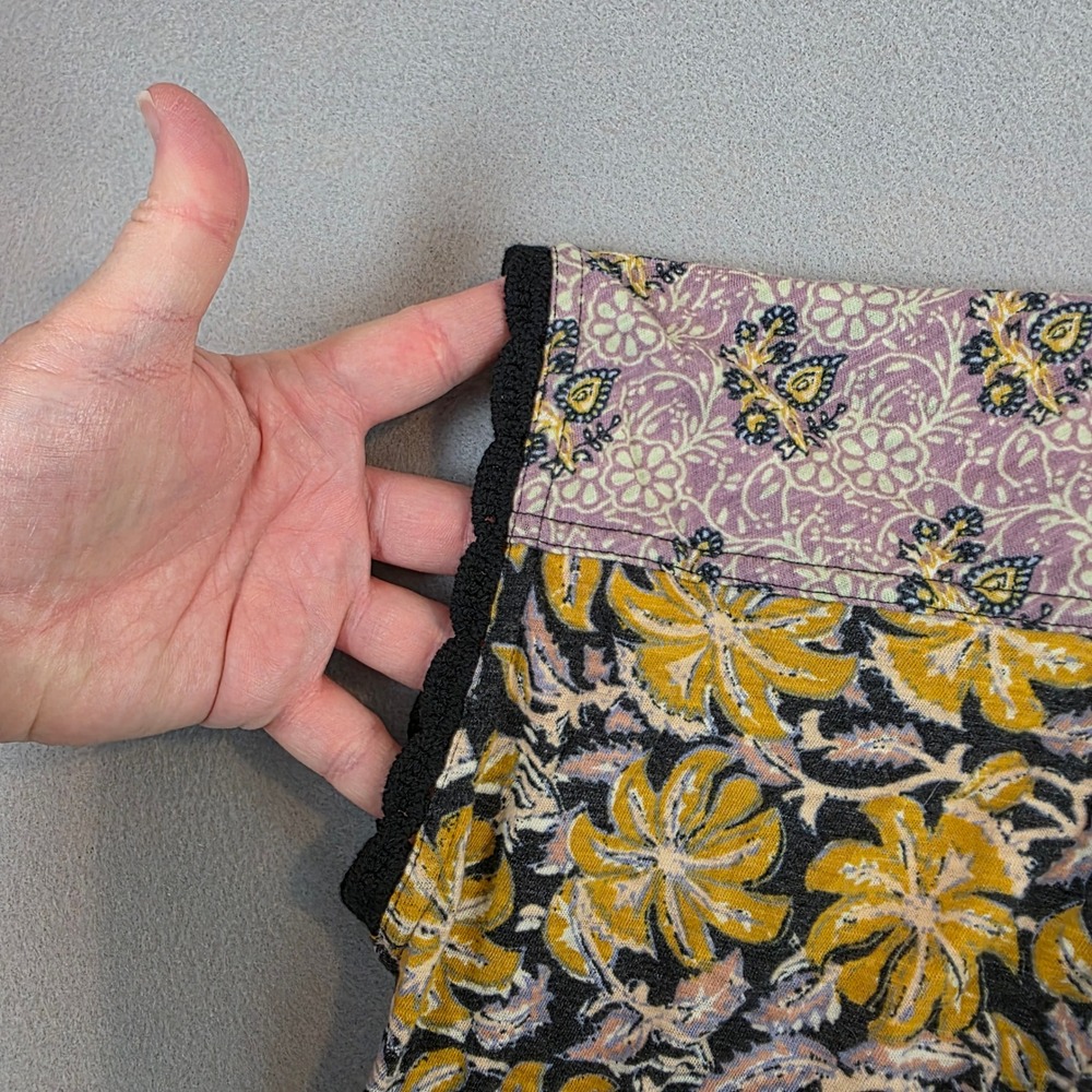 Free People Mixed Floral Boho Crochet V-Neck Cap Sleeve Top Mustard Purple Med - Picture 3 of 10